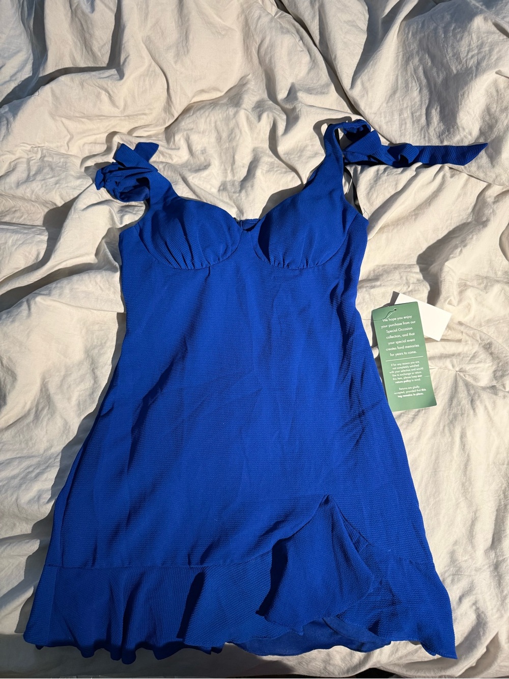 B. Smart Royal Blue Tie-Shoulder Dress